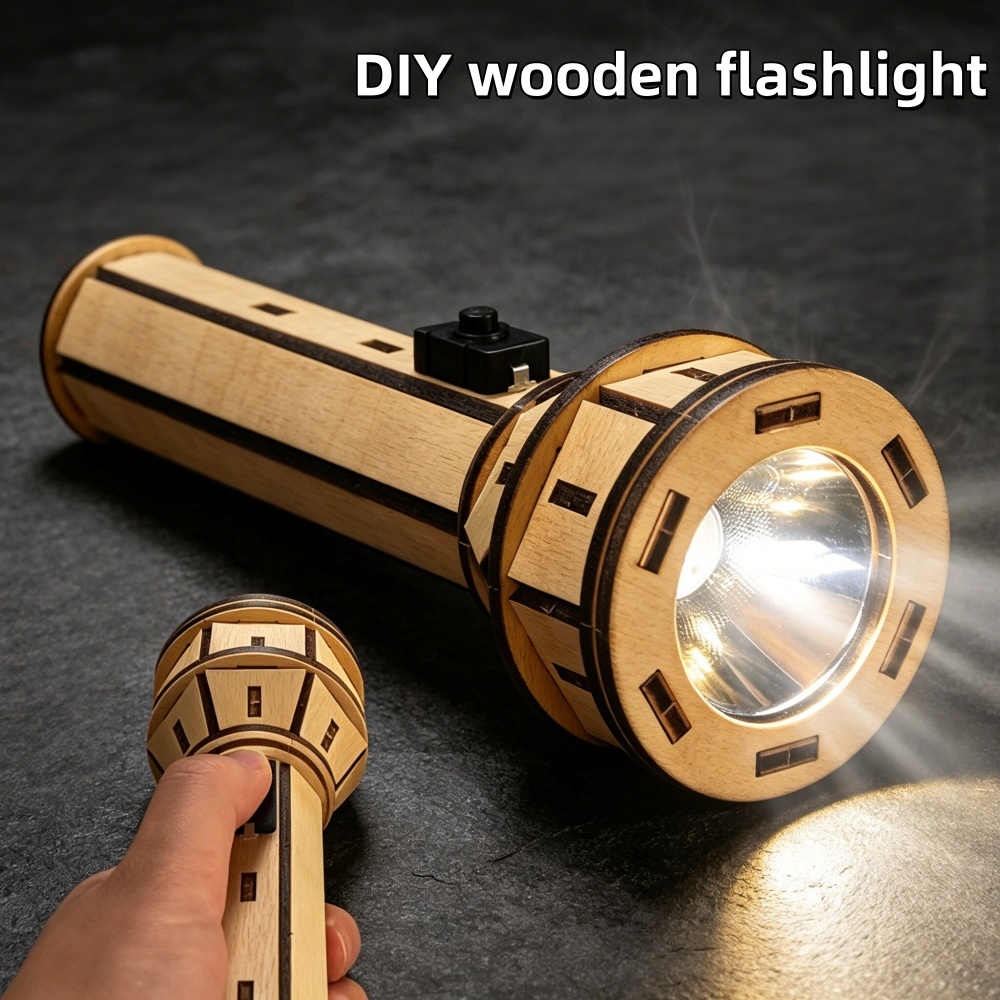 Science Project Kit - 木製DIY懐中電灯パズルキット STEM教育用手作り組み立て物理科学プロジェクト 趣味や装飾用