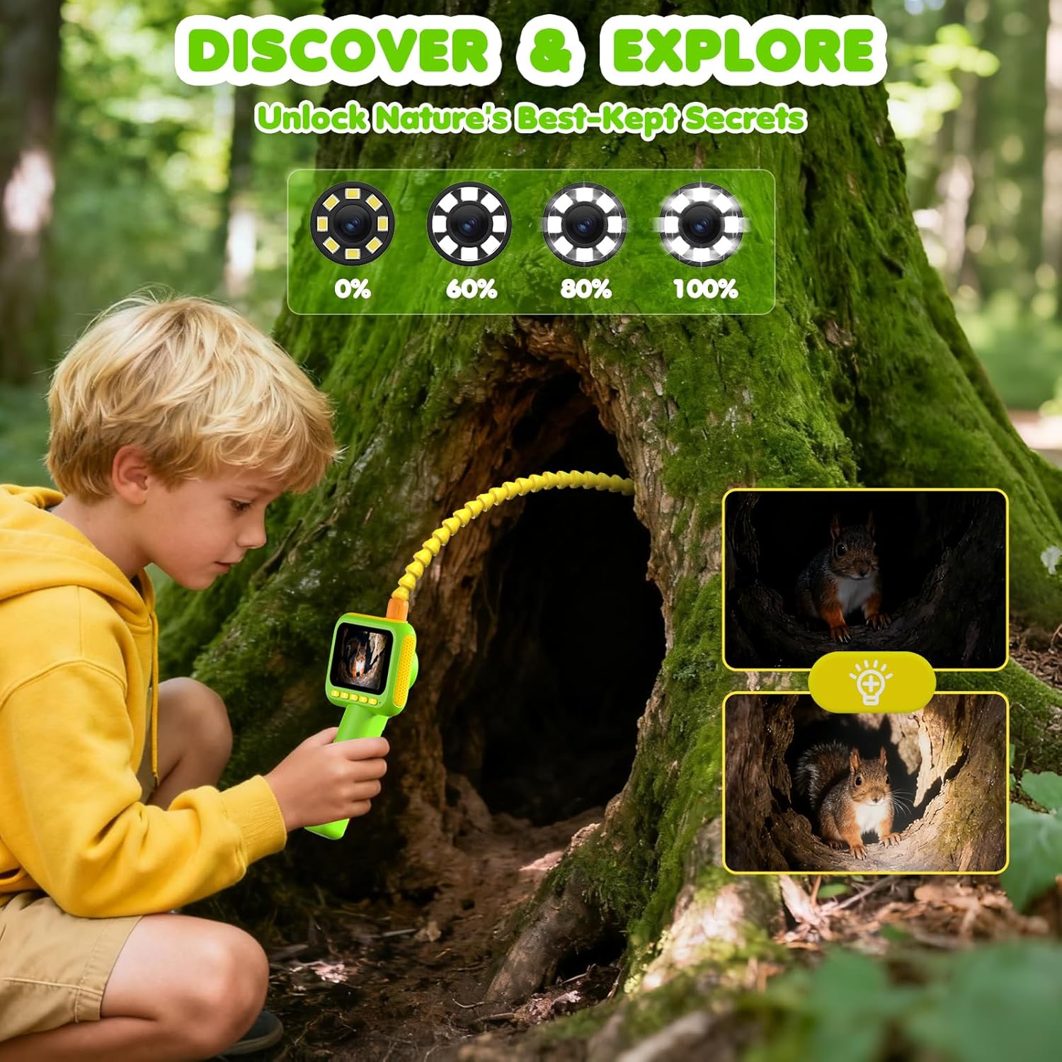 Science Kit - 子供用内視鏡、ライト付きボアスコープスネークカメラおもちゃ、屋外キャンプ自然探検用STEM教育科学玩具