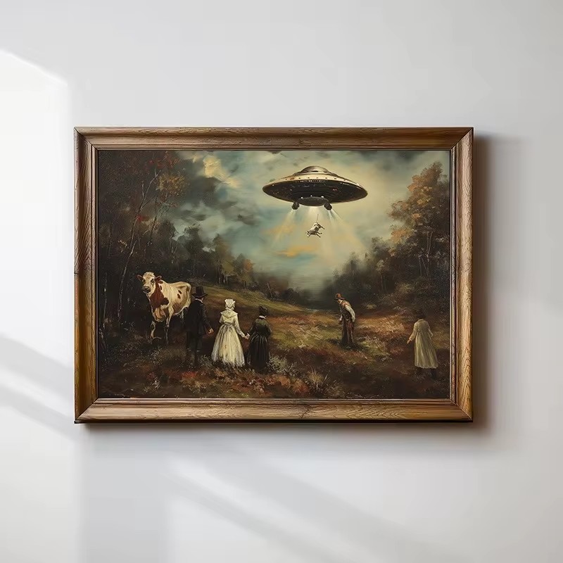ヴィンテージシュールな面白いビクトリア朝のUFO風景牛エイリ - Star Map Poster のレビューと価格