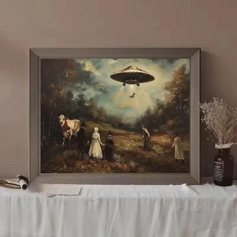 ヴィンテージシュールな面白いビクトリア朝のUFO風景牛エイリ - Star Map Poster のレビューと価格